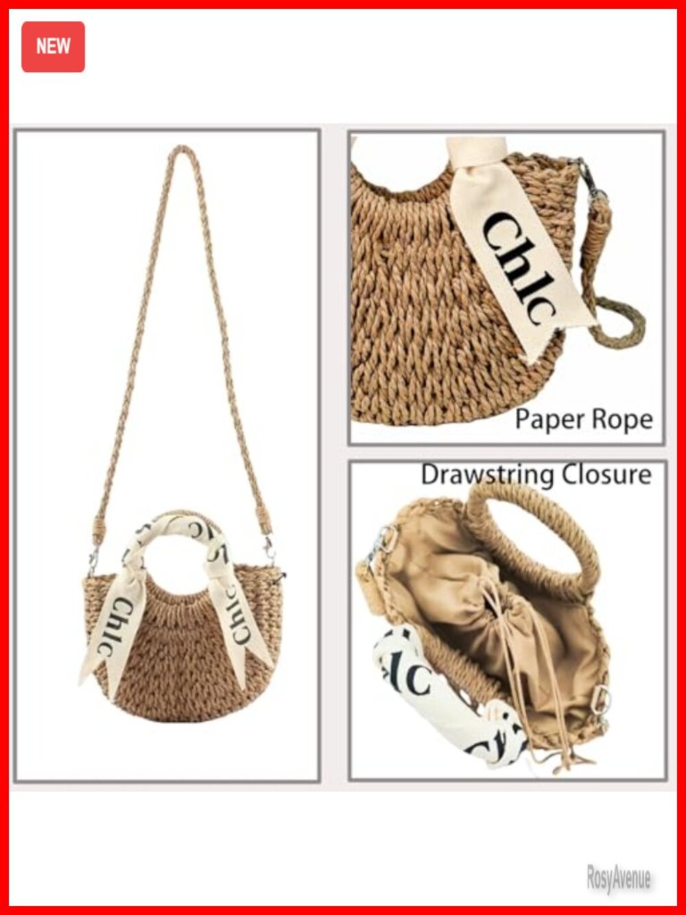 Handwoven Paper Rope Crossbody Bag with Top Handle - Picture 5 of 6